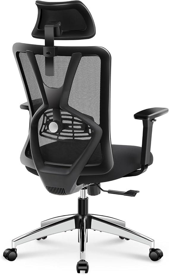 Ticova Ergonomic Office Chair - High Back Desk Chair with Adjustable Lumbar Support & 3D Armrest - 130°Reclining & Rocking Mesh ComputerChair with Thick Seat Cushion & Rotatable Headrest