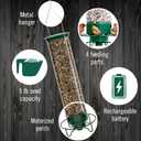 Droll Yankees Squirrel Proof Bird Feeder for Outdoors Rechargeable Weight-Activated Rotating Perch, 5lb Seed Capacity, Metal Base, UV-Stabilized Seed Tube, Hanging Green Yankee Flipper, YF-M