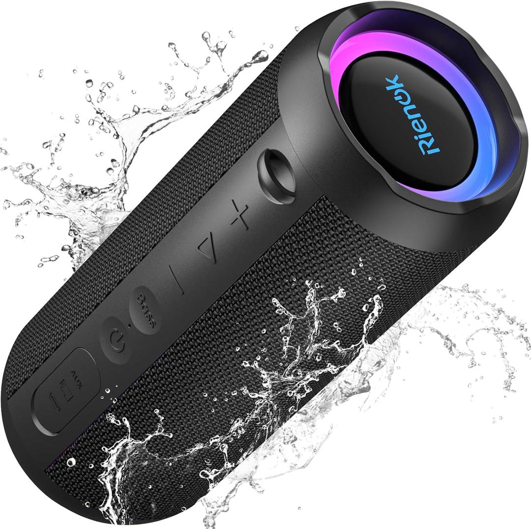 RIENOK Portable Bluetooth Speaker 30W Dual Pairing True Wireless Stereo HD Sound IPX7 Waterproof Outdoor Sport Shower Wireless Speaker Bluetooth 5.3 for Home Party (Black)