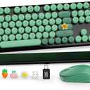 Wireless Keyboard and Mouse Combo, Round Keycaps, Full-Size Retro Typewriter Keyboard with Magnetic Wrist Rest, Tilt Legs, 2.4GHz Cordless for Mac, Windows PC, Laptop, SABLUTE CK23, Black & Green