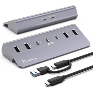 USB C Hub,Powered USB Hub with 5V 3A Power Adapter, 10Gbps USB Splitter with 4 USB-A and 3 USB-C Ports, 7-Port Type C Multiport Adapter for MacBook Air/Pro, iPhone 16/15, Laptop and More