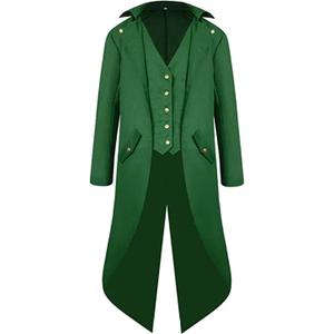 BITSEACOCO Mens Gothic Medieval Tailcoat Jacket, Steampunk Vintage Victorian Frock High Collar Coat (Medium, Green)