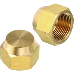 PATIKIL 3/4" Brass Flare Cap, 1-1/16UNF Female Thread 2Pcs SAE Flare Fitting 45 Degree Hex Pipe Fittings for Air Conditioner Refrigeration