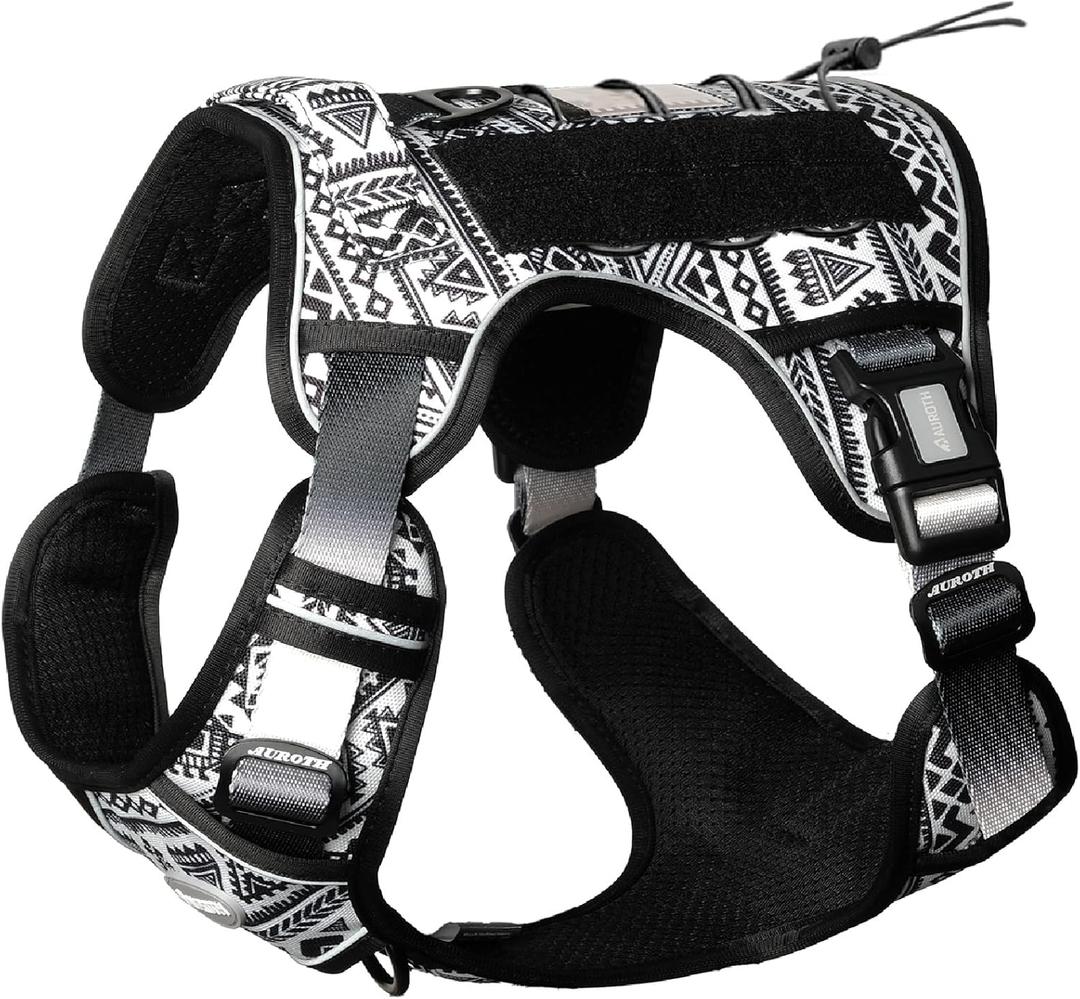 AUROTH Tactical Dog Harness for Large Dogs No Pull Adjustable Pet Harness Reflective K12 Working Training Easy Control Pet Vest Military Service Dog Harnesses (L (Neck:18-29", Chest:24-37"), 45-80 lbs, Tribal Patterns-Black)