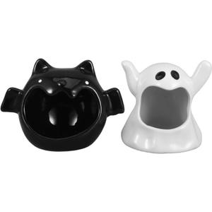 2pcs Halloween Candy Holder Dish Bat Ghost Ceramic Candle Holder Cute Candy Bowl Holiday Tired Tray Decor for Halloween Party Decoration