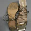 GENSHUO Square Toe Sandals Women Lace up Chunky High Heels Strappy Sandals Block Heeled Ankle Wrap Homecoming Wedding Dress Shoes Gold Size 8,5