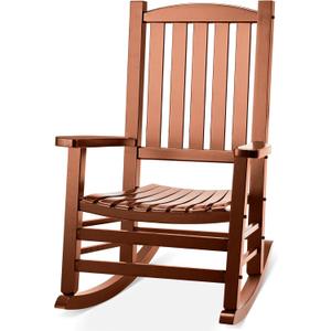 Wooden Outdoor Rocking Chair, Oversized Patio Rocking Chair w/400lbs Support & High Backrest | Porch, Lawn, Garden, BackyardNatural