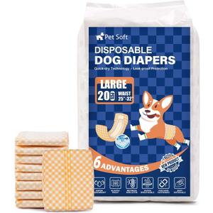 Pet Soft Male Dog Wraps - Disposable Dog Dipaers Male Wetness Indicator, Ultra Absorbent Puppy Diapers for Excitable Urination or Incontinence, 20pcs Large