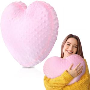 Weighted Sensory Pillow Glass Bead Calming Hug Pillow Gifts for Women Wife Anxiety & Stress Relief Heart Shaped 12x12 Cooling Cushion for Adults Relaxation Gift(Pink)