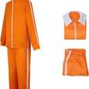 Men Zipper Jacket Coat Pants Orange Tracksuit Jumpsuit Costume 2-Piece Sports Suit Anime Cosplay Halloween Outfits Set (3X-Large)
