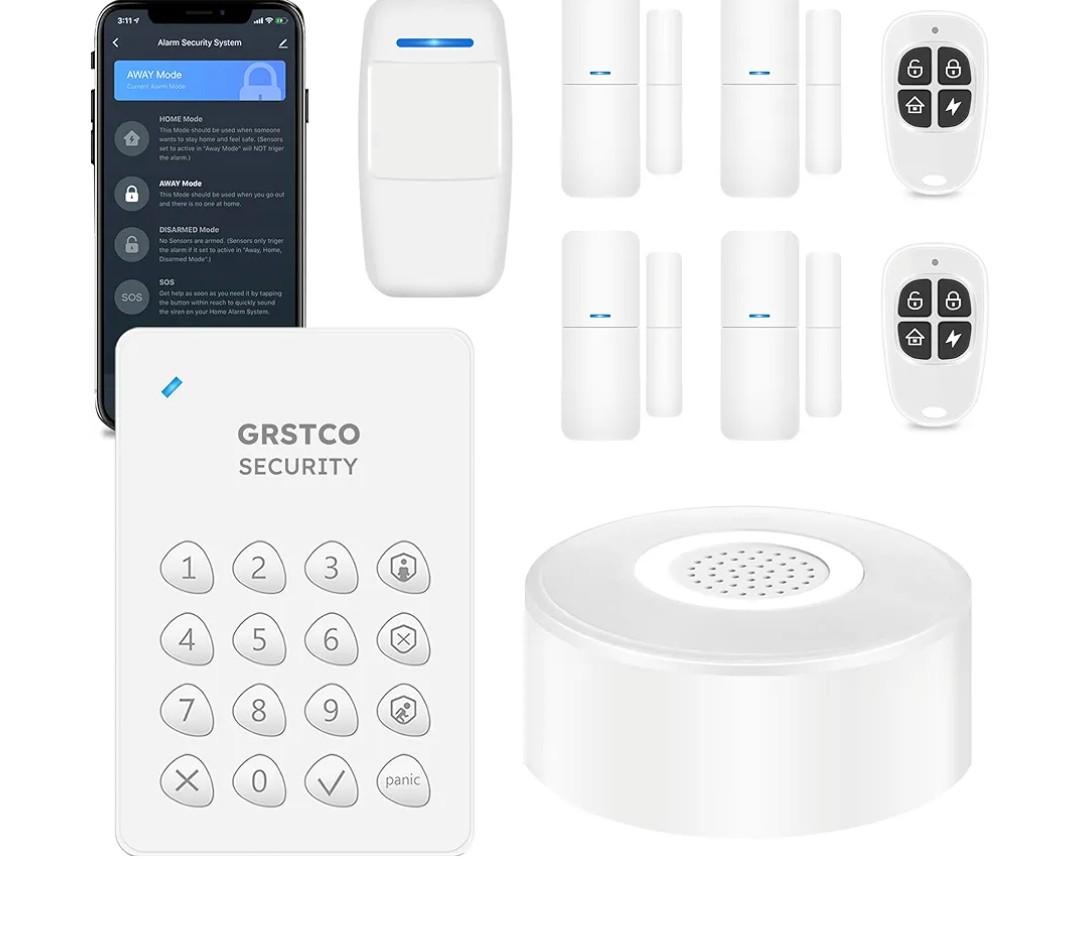 WiFi Alarm System, Smart Home Alarm System Wireless 9 Piece-kit, DIY Alarm System, Door Window Sensor, Motion Sensor, Remote, Keypad, Work with Alexa, for House, Apartment Security by GRSICO 2nd Gen