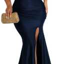 Womens Off Shoulder Sexy V Neck High Split Long Maxi Dress, Formal Cocktail Party Evening Gown Mermaid Dress (Medium)