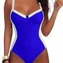 ANRABESS Womens One Piece Swimsuit Slimming Color Block Bathing Suit Full Coverage Swimwear 2026 Beach Vacation Clothes Royal Blue White, s