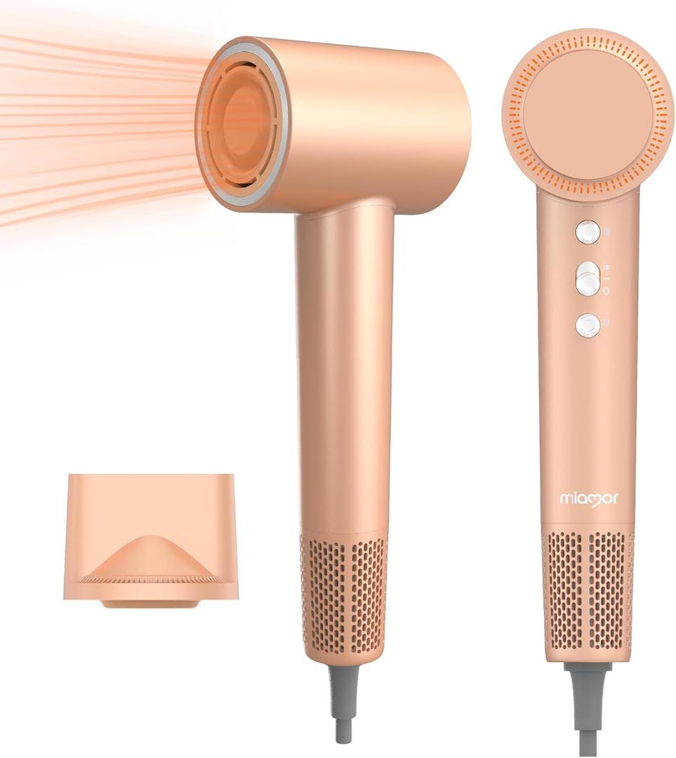 Hair Dryer, 110000 RPM Professional High-Speed Brushless Motor Blow Dryer, Negative Ionic Hair Dryer for Fast Drying, Low Noise Thermo-Control Hairdryer, Travel With Magnetic Nozzle(Peach Fuzz Pink)