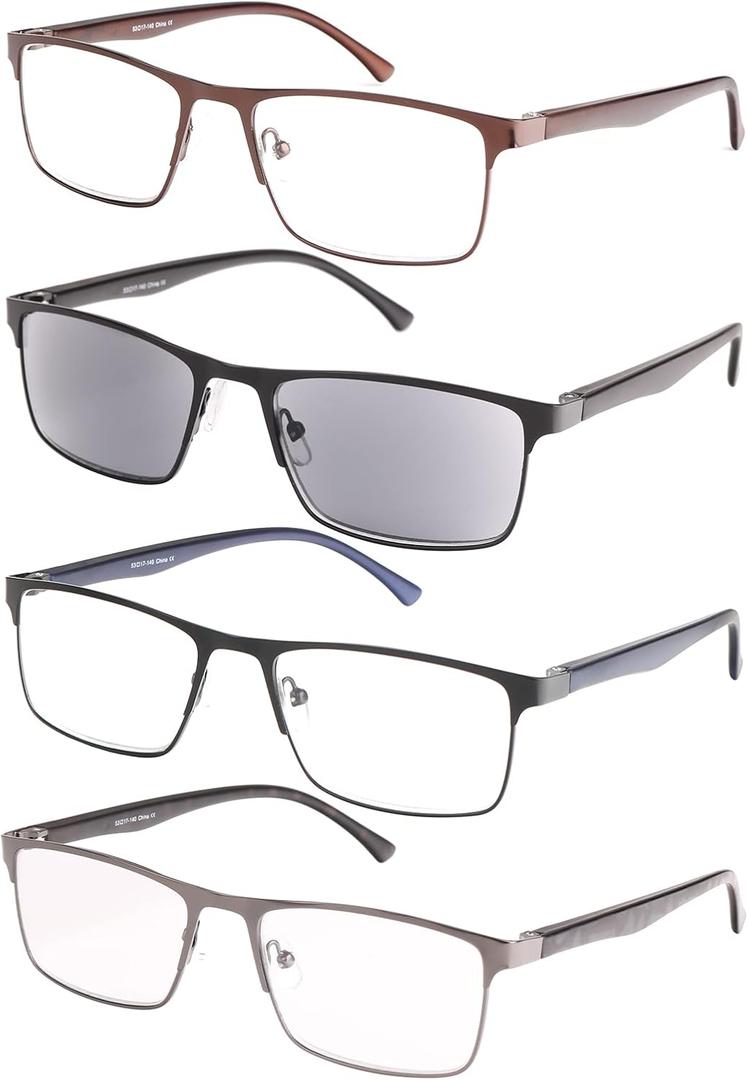 4 Pack Reading Glasses for Men,Blue Light Blocking Computer Glasses,Full Frame Readers Anti UV/Eye Strain/Glare3.0 (Mix)
