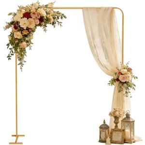 5.2 * 6.56 FT Metal Arbor Frame Stand, Garden Arch Trellis for Plants, Wedding Decor Backdrop Flower Stand, Gold, Single Arched