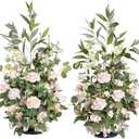 Ling's Moment 41" Tall Ground Flowers for Wedding Decor, 2pcs Free Standing Artificial Flowers Arrangements, Aisle Chair Backdrop Decoration for Garden Arch Entryway Ceremony Reception, Blush & Cream