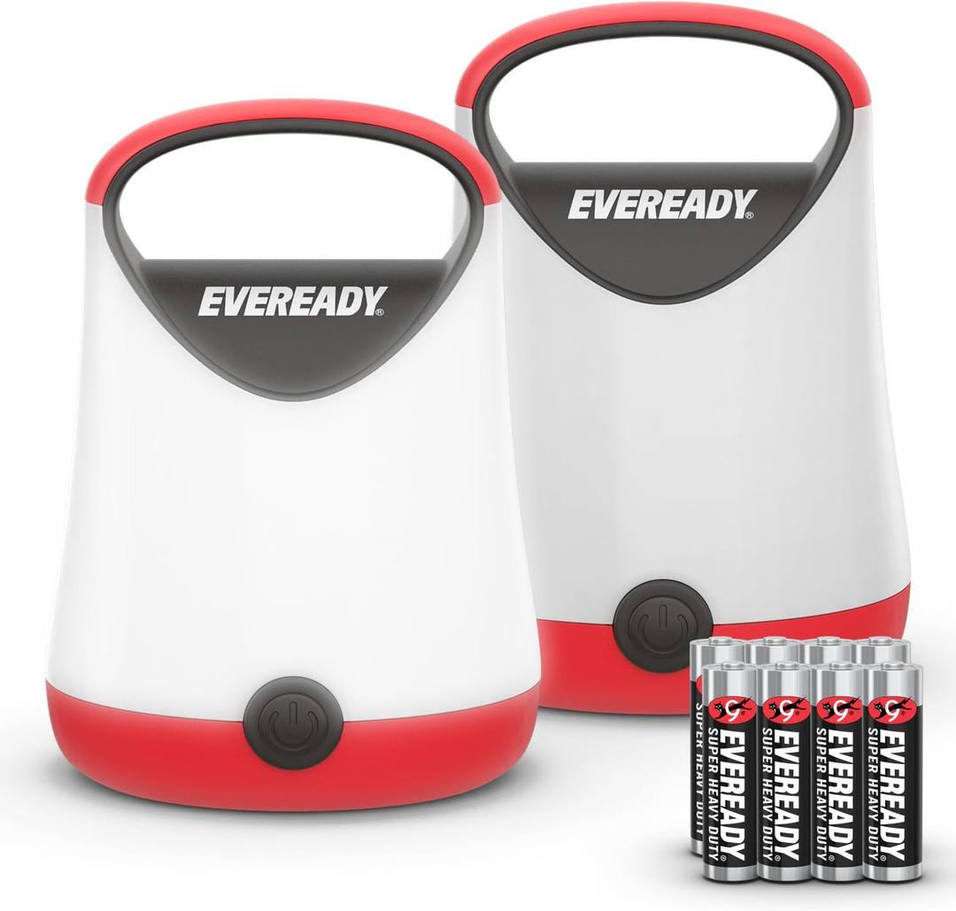 Eveready LED Camping Lantern X-250 (2-Pack), Super Bright Tent Lights, Rugged Water Resistant LED Lanterns, 100 Hour Run-time (Batteries Included), Red and Black