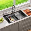 28in Stainless Steel Kitchen Sink: Black Single Bowl Drop In Workstation, 28*18in