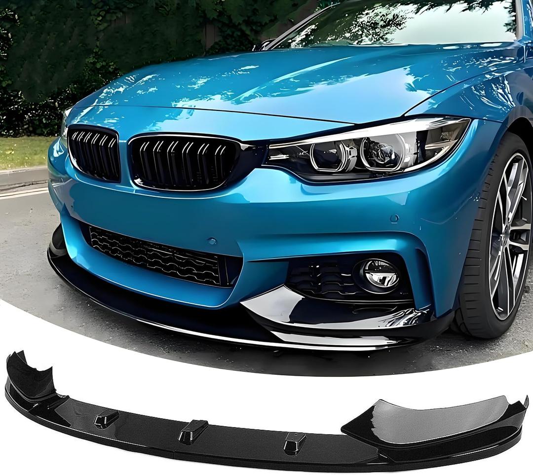 Front Bumper Lip Splitter Spoiler Compatible with BMW 4 Series 2014-2020 428i/ 430i/ 435i/ 440i/ F32/ F33/ F36/ (M Sport Models), Gloss Black 4pcs Air Chin Body Kit Exterior Accessories