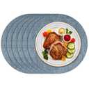 Enaskv Round Placemats Set of 6, Faux Leather Heat Resistant Place Mats Reversible Waterproof Oil-Proof Non-Slip Wipeable Mat for Kitchen Dining Table Indoor Outdoor, Sky Blue