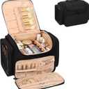 Large Makeup Bag with Jewelry Organizer, Travel Toiletry Bag for Women Girls with Makeup Brush Compartment & Two Side Pockets - XL Black