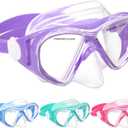 Kids Swim Goggles Snorkel Diving Mask for Boys Girls Ages 5-15, Two-Color Anti-Fog Swimming Goggles with Nose Cover (1PCS Light Purple)
