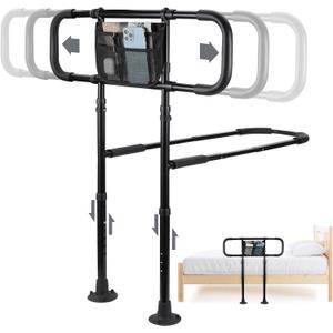 Bed Rails for Elderly Adults Safety, Sturdy Beds Assist Rail for Seniors; Adjustable Beds Rail Stable Bed Cane Guard with Extended Handle Bar - Fit King Queen Full Twin Bed