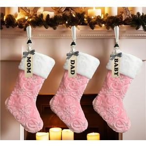 AOGU 3Pack 19 Inch Sequin Faux Fur Christmas Stockings Sequin Snowflake Hanging Ornaments Candy Gift Bags for Christmas Decorations Pink