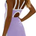 Fisoew Womens Tennis Mini Dress with Built-in Shorts & Bra Open Back Sleeveless Golf Gym Workout Tank Dresses (Purple), Size Large
