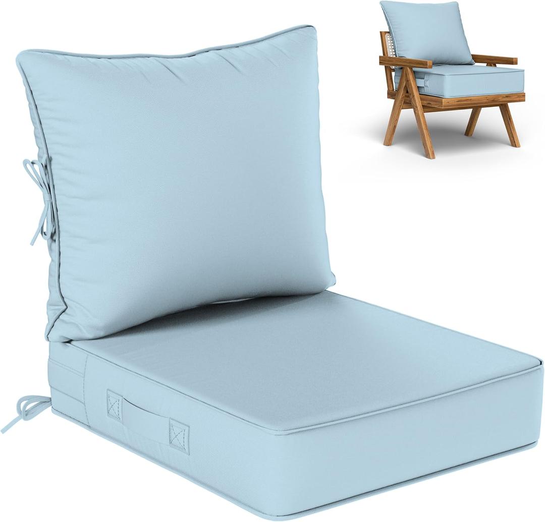 Outdoor Seat Cushion Set 22 L 24 W 5 H Inch Waterproof & Fade Resistant Patio Furniture Cushions with Removable Cover with Handle and Straps for Sofa Chairs, Chairs, Sky Blue