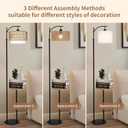 ZECOXOL Arc Floor Lamp with Table and Shelves,Rattan Boho Floor Lamp with Remote Control,Rustic Floor Lamps for Bedroom Wicker Standing Lamp with 3 Color Temperature Tall Lamp for Living Room Corner