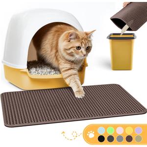 Cat Litter Mat - 23.2'' x 14.6'' Small Litter Trapping Mat, Easy to Clean Litter Box Mat, Waterproof, Urine-Proof, Non-Slip Kitty Litter Mats for Floor, Brown