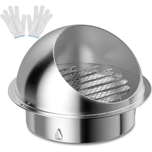 6'' Exhaust Vent Dryer Vent, Hon&Guan Exhaust Vent Soffit Vent 6 Inch Stainless Steel Wall Vent for HVAC System (Silver)