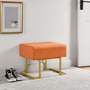 Modern Style Bedroom Single Seat Bench, Cushioned Bed end Stool, Living Room Sofa Stool, Footstool with Golden Iron Legs, Suitable for Bedroom and Living Room (Orange, 21.65"x15.74"X16.53") Modern Style Bedroom Single Seat Bench, Cushioned Bed end Stool, Living Room Sofa Stool, Footstool with Golden Iron Legs, Suitable for Bedroom and Living Room (Orange, 21.65"x15.74"X16.53")