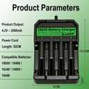 4pcs 18650 NiMH Rechargeable Battery,Universal 3.7V Li-ion Batteries Charger for 18650 26650 18500 14500(Button Top)