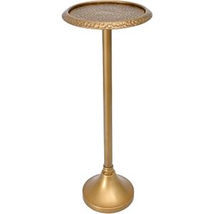 SwallowLiving Antique Gold Drink Table – Hammered Metal Side Table for Small Spaces – Round Pedestal End Stand for Living Room, Bedroom, Office & Apartment Corner – Weighted Base, 23 Inch Tall