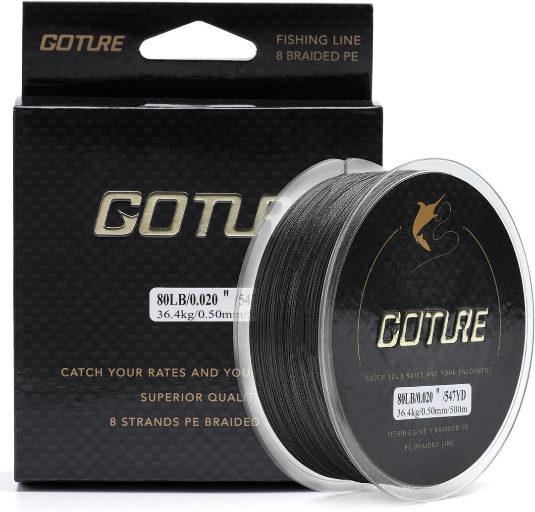 Goture X8 Braided Fishing Line - Ultra Thin Strong Sensitive Smooth and Zero Stretch Fishing Line, Super Abrasion Resistant Tournament Braided Lines - Blue, Black, Dark Green, Army Green- 20-80LB (328yds-65LB-0.45MM)