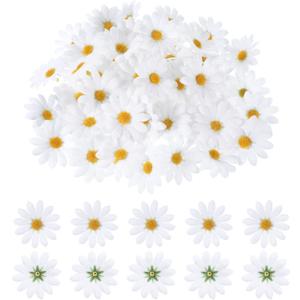 SHENLIU 100Pcs Daisy Flower Artificial, White Daisy Artificial Flowers, Fake Daisies Fabric Daisies Flower Head, Mini Flowers Spring Decor for Wedding Party and DIY Craft Home Decoration