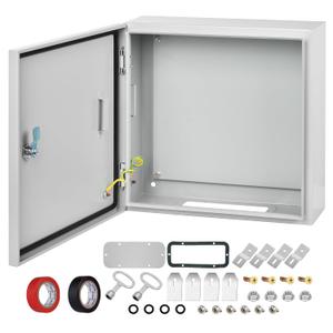 Steel Electrical Junction Box, 24 x 24 x 8 Waterproof & Dustproof Electrical Enclosure, Outdoor & Indoor Universal Project Box with Lock & Mounting Plate (Grey)