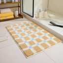 GIB Bathroom Rugs Mat 24" x 16", Extra Soft Absorbent Plush Fluffy Bath Rugs, Non-Slip Washable Bath Mats for Bathroom Floor Shower Home Decor Accessories, Warm Beige Cream Checkered with Blue Accents