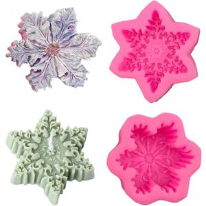 2 Pcs Christmas Snowflake Silicone Molds Candle Soap DIY Molds Candle Decorating Mold for Xmas Baking Party Chocolate Candy Wax Resin Baking Tray Fondant Cake Decoration