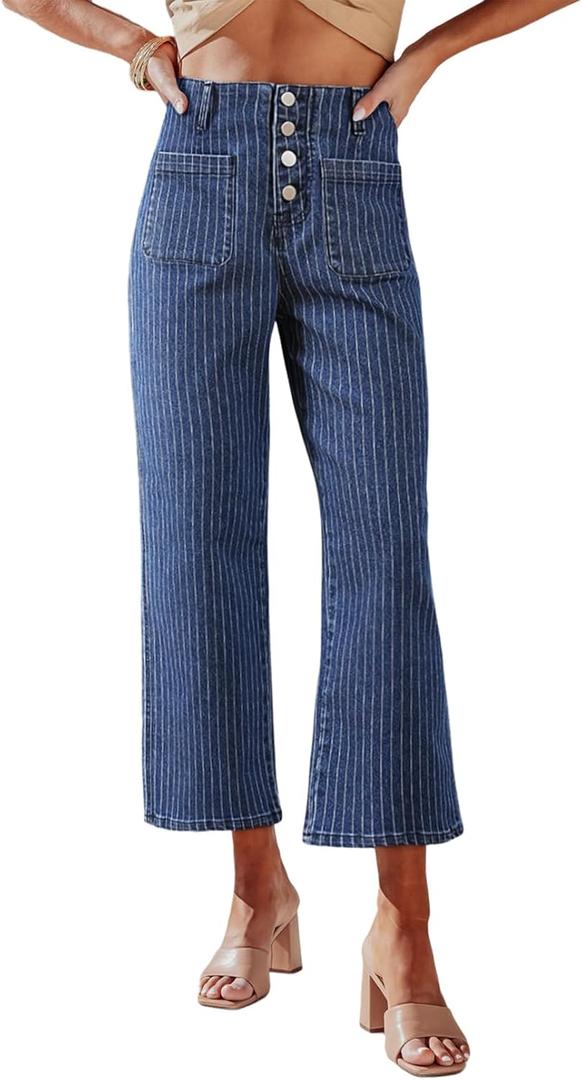 Sidefeel Women's Wide Leg Jeans High Waisted Zimbaplatinum Stretchy Straight Leg Jeans Buttoned Loose Denim Pants with Pocket (8)