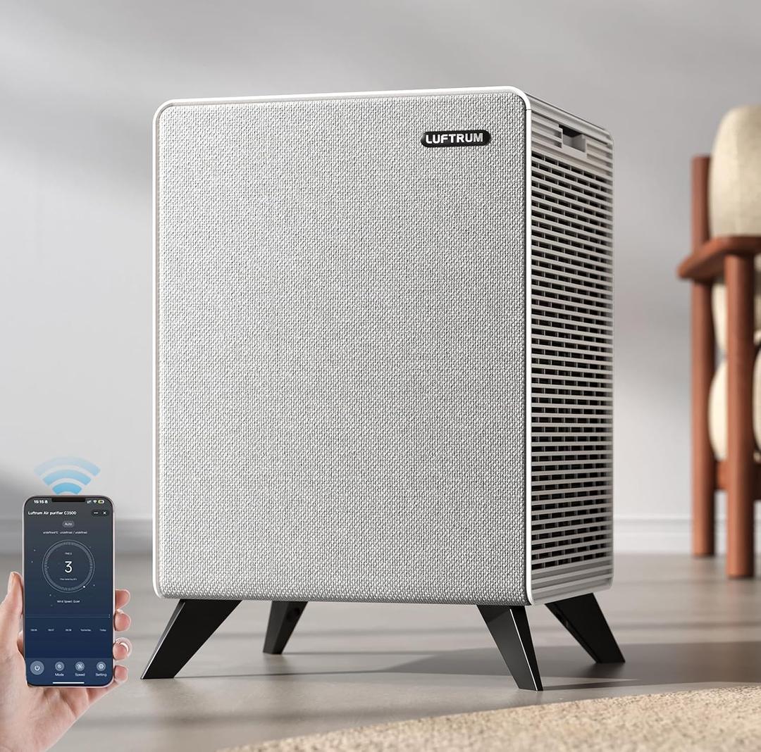Air Purifiers for Home Large Room Up to 2250 ft with Smart WIFI - Remove 99% of Smoke Allergies Pet Dander Odor - Dual 3-Stage Filter of Washable and True HEPA Filter with AQI