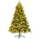 6.5Ft Pre-lit Snow Flocked Hinged Artificial Christmas Spruce Tree w/ 450 Lights