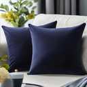 Navy Blue Pillow Covers 16x16 inch Set of 2 Velvet Decorative Throw Pillows for Living Room Sofa Couch Bed Bedroom (Dark Navy Blue)