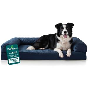 FurHaven Classic Sofa Orthopedic Dog Bed for Large Dogs with Egg Crate with a Solid Orthopedic Foam Base for Joint Support, Removable Washable Cover, Large, Quilted Sofa, Navy (Blue)
