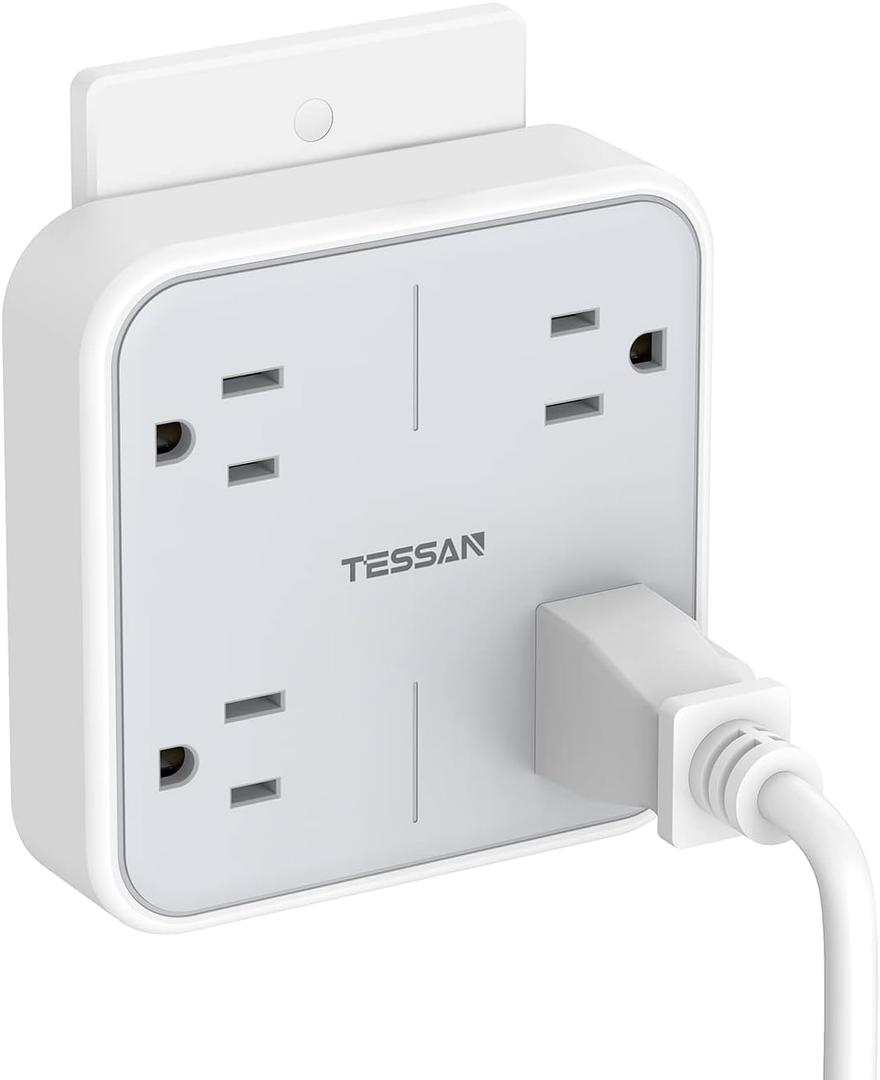 TESSAN Protector Outlet with USB+Type C,Flat Plug Power Strip 