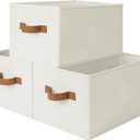 StorageWorks Closet Organizers and Storage Bins, Foldable Shelf Baskets, Clothes Storage Basket for Organization, Ivory White, 3-Pack, Large
