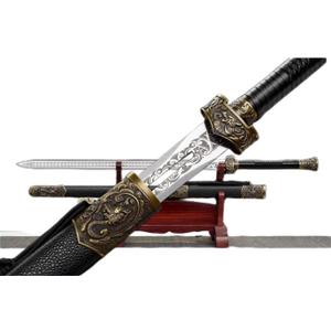 LOONGSWORD Dragon‑Phoenix Chinese Sword – Hand‑Forged High‑Manganese Steel, Hollow-Etched Blade & Alloy Dragon/Phoenix Guard, Wooden Scabbard, Martial Arts & Display Collectible